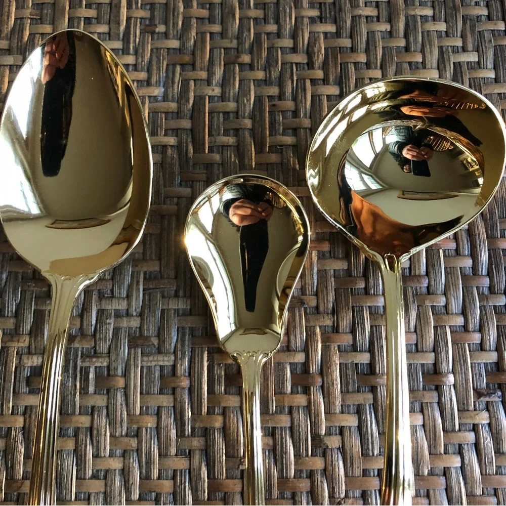 Six Serving Pieces Lyon Int'l Gold Resplendence Electroplated -  Stainle…